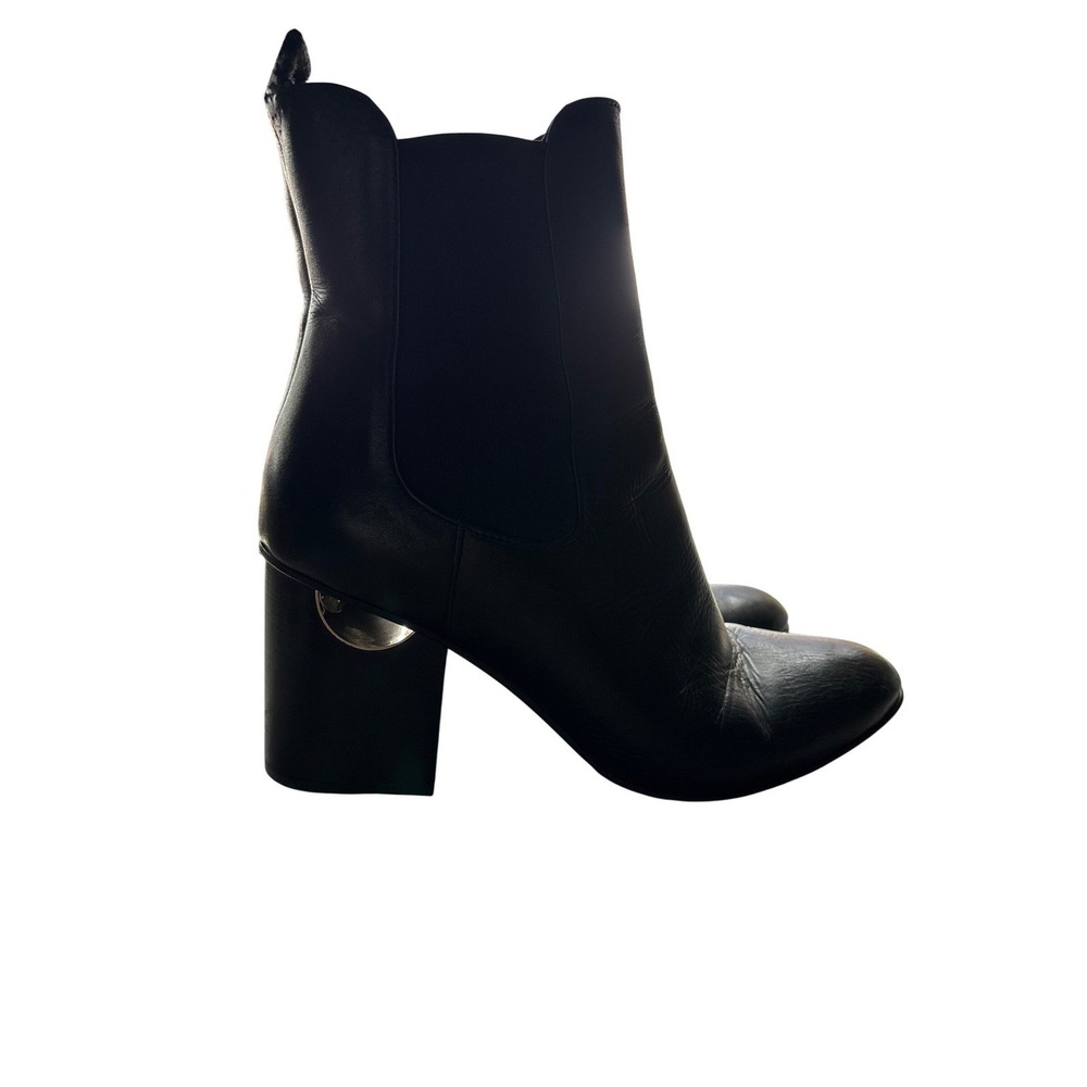 Black Leather Chelsea Boots Approx 8/9 Metallic Cutout Block Heel Made in Italy‎